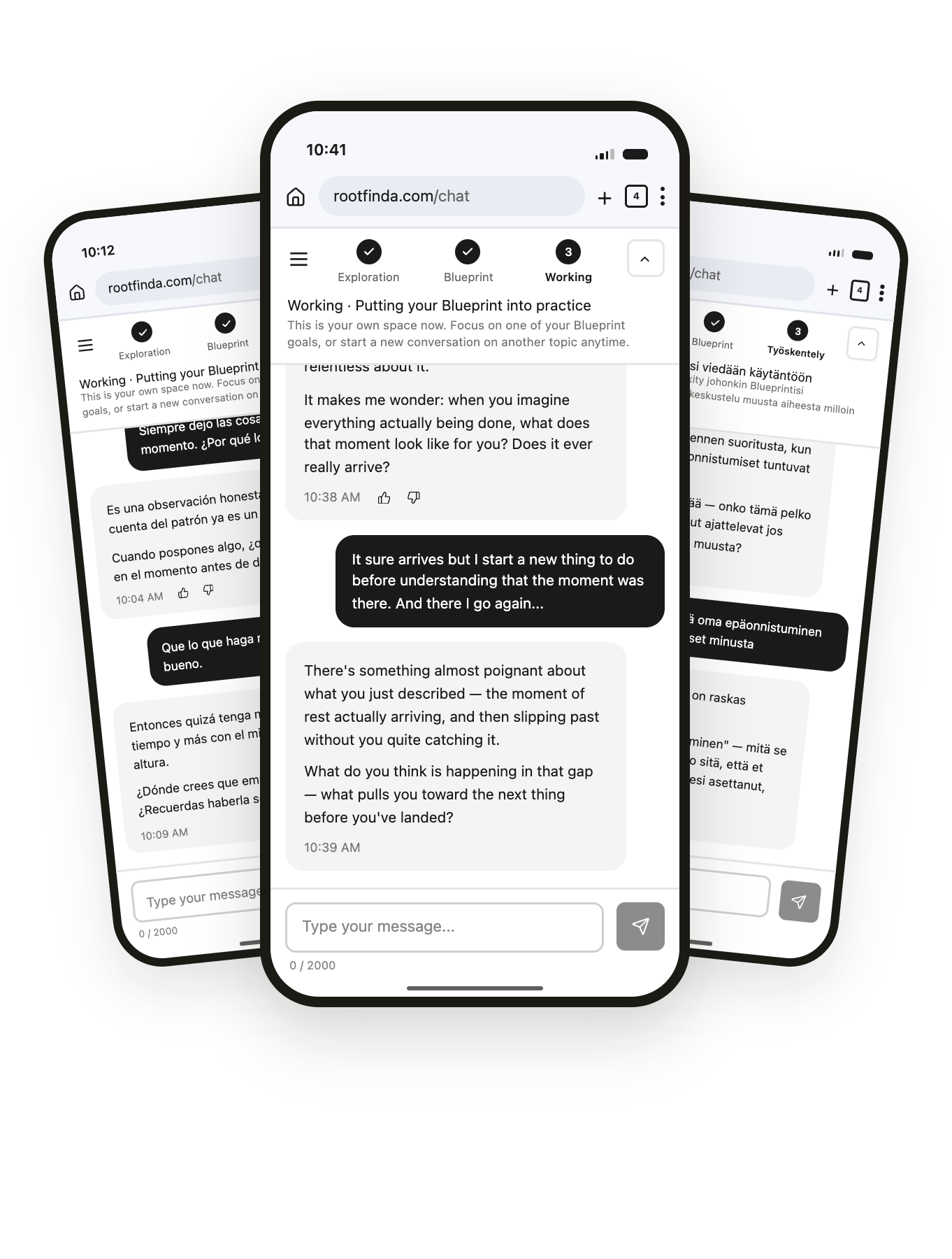 Rootfinda chat in Spanish, Finnish and English